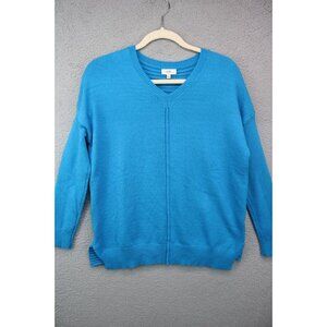 OTT V-Neck Long Sleeve Blue Sweater-Size Small-Side Slits